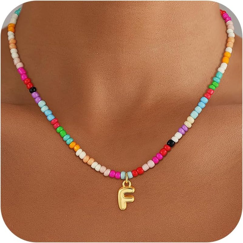 Maxcate Valentines Day Gifts for Kids Teen Girls Women - Bubble Colorful Initial Necklaces for Teen Girl Gifts Trendy Stuff Birthday Valentines Gift Choker Necklace for Women Girl Kids Jewelry - Image 1